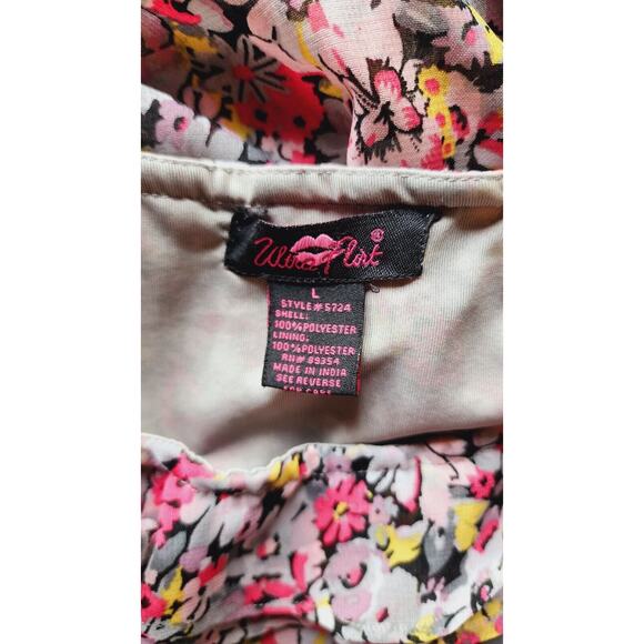 Y2K Pink Floral Chiffon ruffle mini Dress Sz Large Spaghetti Straps Lined chintz - Picture 12 of 12